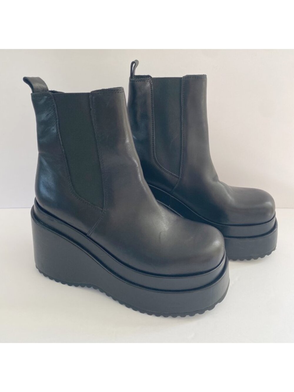 Steve Madden Jesse Platform Wedge Boots Shoes Black Leather